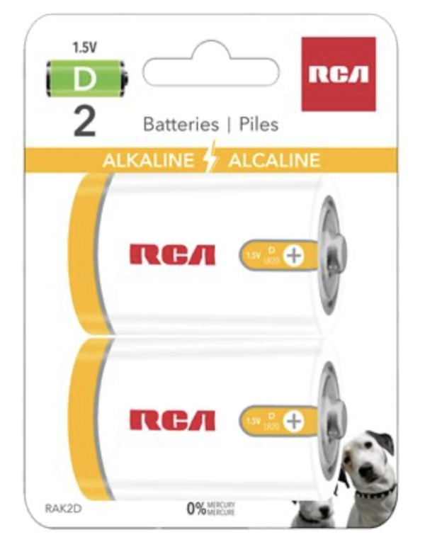 RCA Alkaline “D” Batteries ~ 2/pack